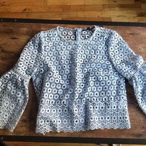 J. Crew Floral Daisy Lace Bell Sleeve Top